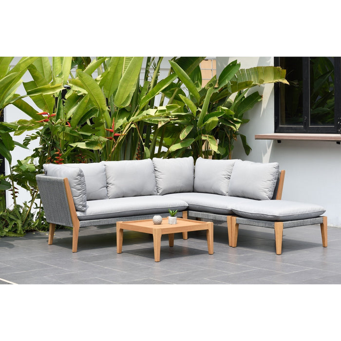 Midtown Concept Barry 4 Piece Teak Finish Sectional Seating Set - Grey - SC BARRY5_LOT_GR