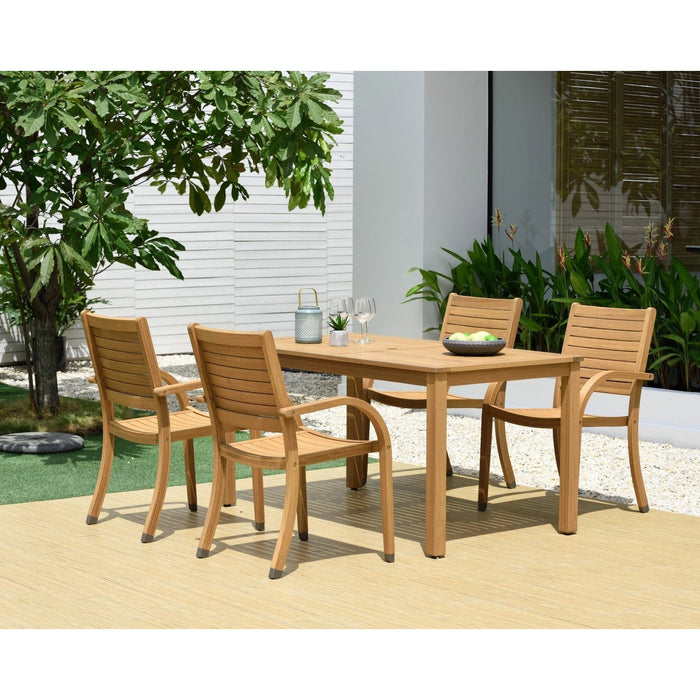 Midtown Concept Orlando Rectangular Teak Finish Table & Catalina Stacking Armchair - ORLAN_4CATA