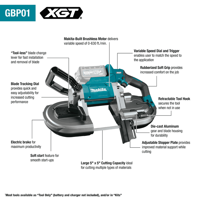 Makita 40V Max XGT Brushless Cordless Deep Cut Portable Band Saw Combo Kit 4.0Ah - GBP01M1