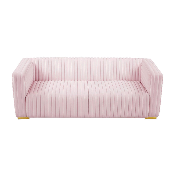 Meridian Furniture Glam PINK Velvet Channel Tufted Ravish Sofa Meridian Contemporary - 640Pink-S