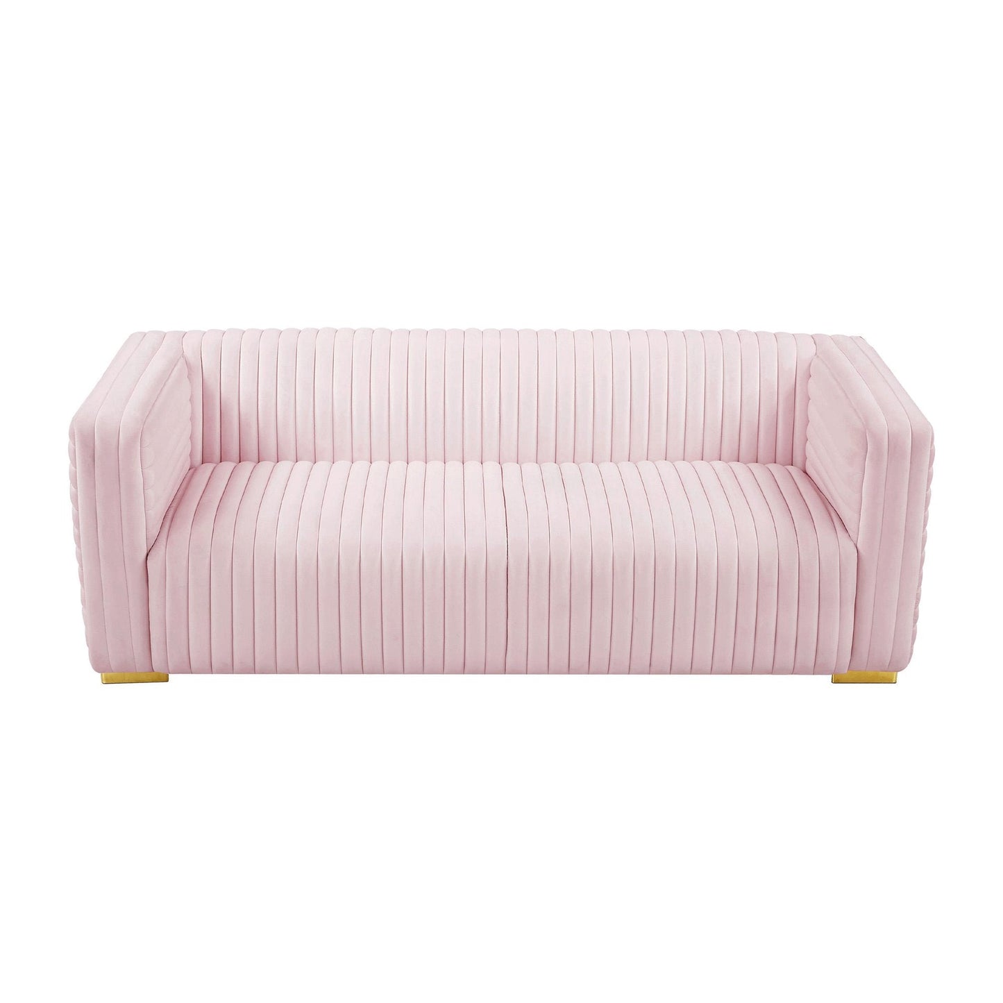 Meridian Furniture Glam PINK Velvet Channel Tufted Ravish Sofa Meridian Contemporary - 640Pink-S