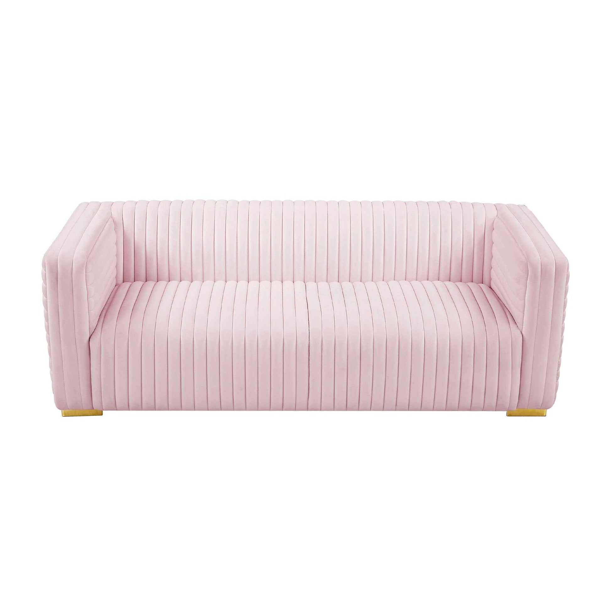 Meridian Furniture Glam PINK Velvet Channel Tufted Ravish Sofa Meridian Contemporary - 640Pink-S