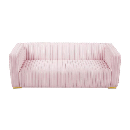 Meridian Furniture Glam PINK Velvet Channel Tufted Ravish Sofa Meridian Contemporary - 640Pink-S