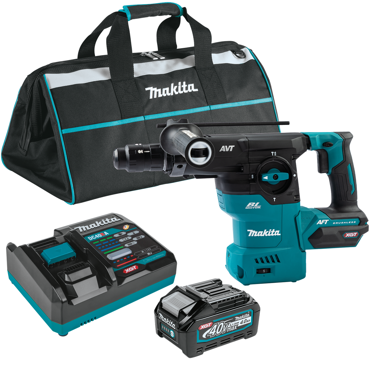 Makita 40V max XGT Brushless Cordless 1‑3/16" SDS‑PLUS AVT Rotary Hammer Kit, with Interchangeable Chuck, AWS Capable (4.0Ah) - GRH09M1