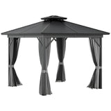 Outsunny Outdoor 2-Tier 10' x 10' Patio Hard Top Aluminum Gazebo w/ Mesh Privacy Sidewalls - 84C-145V02