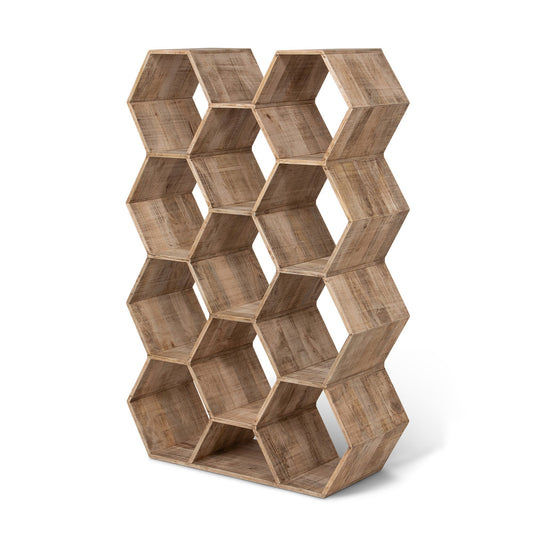 Park Hill Collection Honeycomb Wooden Etagere - Stunning Hexagonal Shelf Display Unit for Collectibles, Natural Mango Wood Finish  - EFC26154