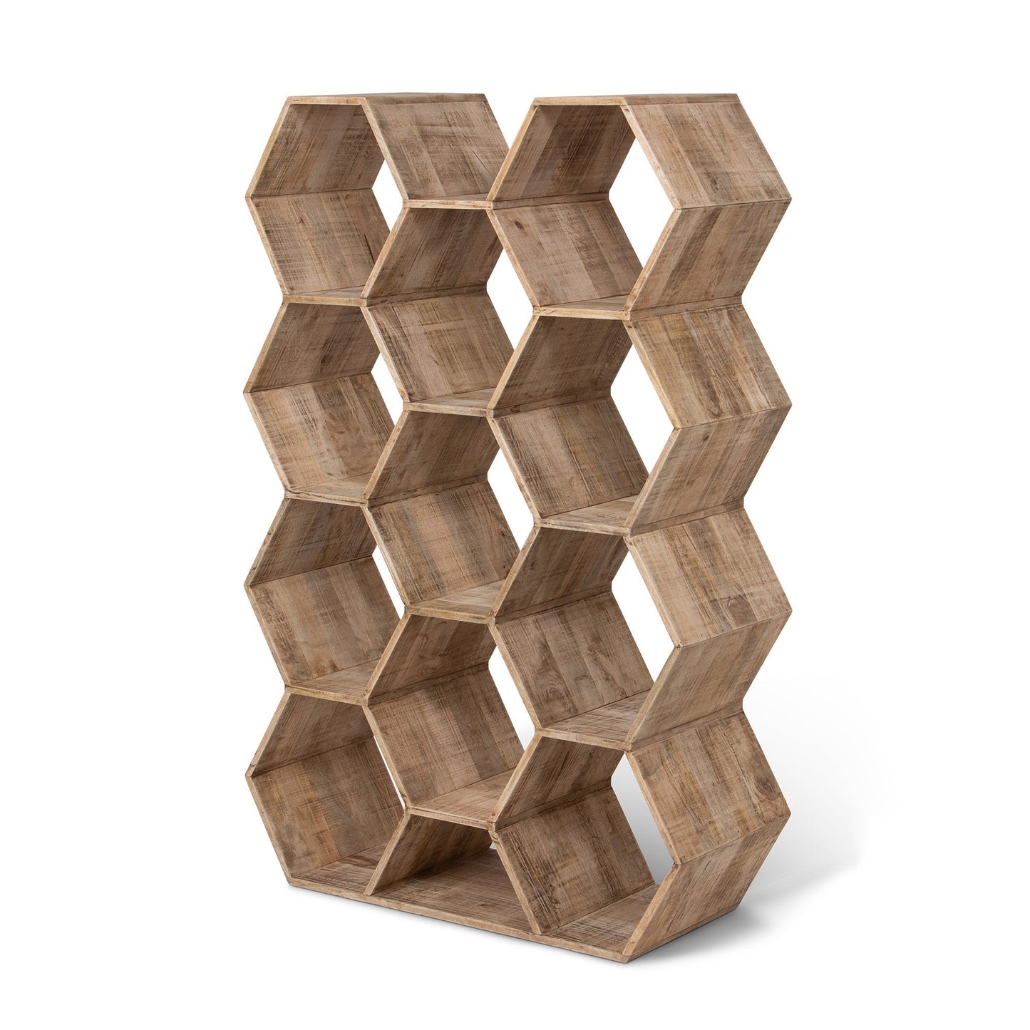 Park Hill Collection Honeycomb Wooden Etagere - Stunning Hexagonal Shelf Display Unit for Collectibles, Natural Mango Wood Finish  - EFC26154