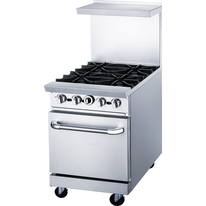 Chef AAA  Commercial 24" Oven Range Four Open Burners Natural Gas - TCR24-4B