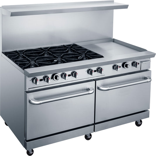 Chef AAA Commercial 60"Oven Range Six Open Burner with 24" Griddle Natural Gas - TCR60-6B24GM
