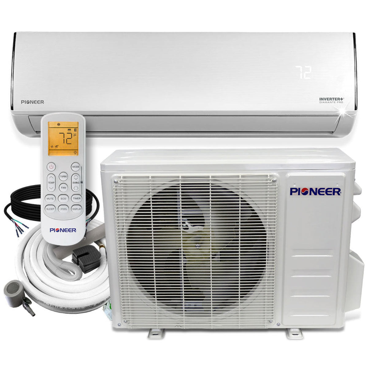 Pioneer Diamante Ultra 9,000 BTU 23 SEER2 Ductless Mini-Split Inverter++ Energy-Star Wi-Fi Air Conditioner Heat Pump Full Set 115V with 16 Ft. Kit - WYT009ALFI22RL
