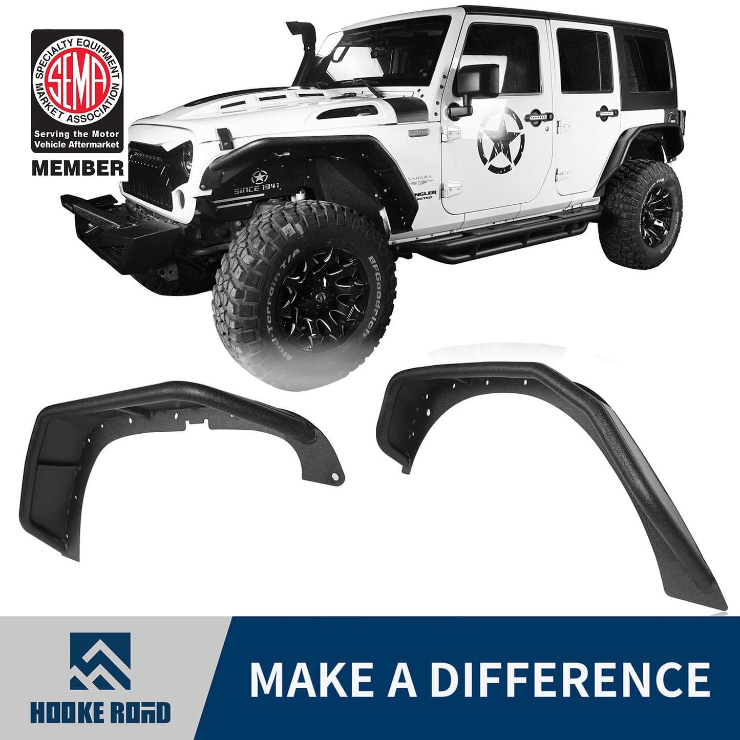 Hooke Road Flux Tubular Fender Flares(07-18 Jeep Wrangler JK) - HE.2022A+HE.2022B
