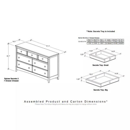 Night and Day Furniture Secrets 7 Drawer Dresser - CD-SEC2-7B-CH