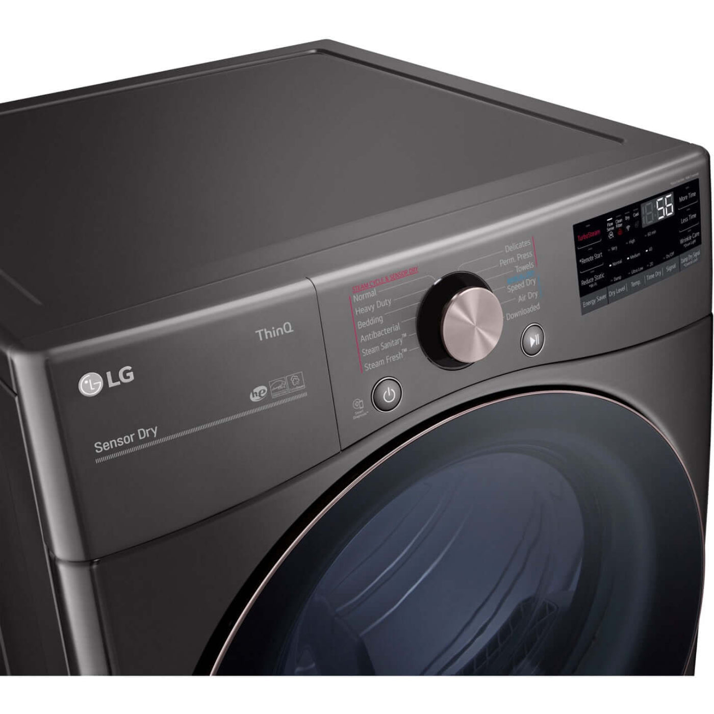 LG 27 In. 7.4-Cu. Ft. Front Load Gas Dryer with TurboSteam and Built-In Intelligence in Black Steel (DLGX4001B)