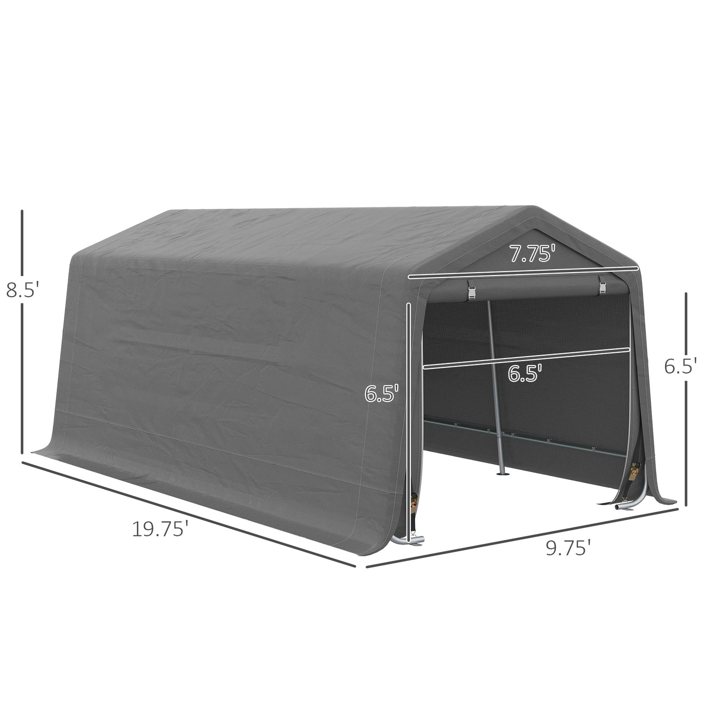 Outsunny 10' x 20' Portable Carport, Heavy-Duty Storage Tent, Anti-UV PE Cover, Double Zipper Doors, Gray - 84C-380V00GY