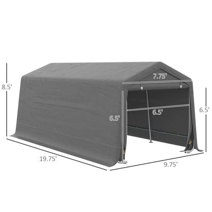 Outsunny 10' x 20' Portable Carport, Heavy-Duty Storage Tent, Anti-UV PE Cover, Double Zipper Doors, Gray - 84C-380V00GY