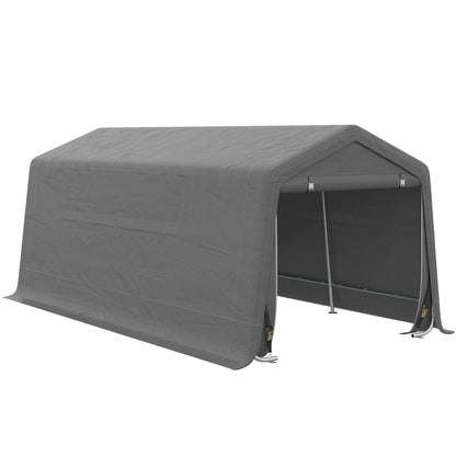 Outsunny 10' x 20' Portable Carport, Heavy-Duty Storage Tent, Anti-UV PE Cover, Double Zipper Doors, Gray - 84C-380V00GY
