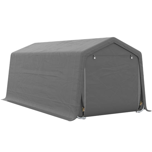 Outsunny 10' x 20' Portable Carport, Heavy-Duty Storage Tent, Anti-UV PE Cover, Double Zipper Doors, Gray - 84C-380V00GY