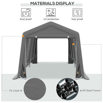 Outsunny 10' x 20' Portable Carport, Heavy-Duty Storage Tent, Anti-UV PE Cover, Double Zipper Doors, Gray - 84C-380V00GY