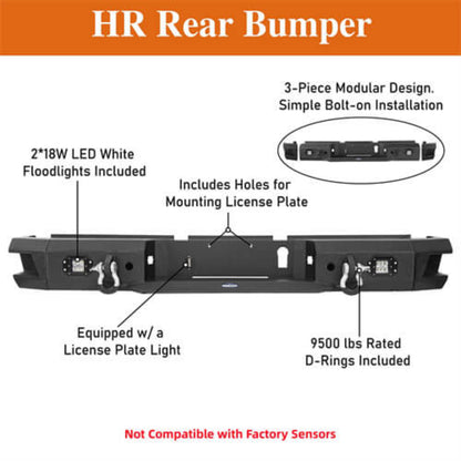 Hooke Road Rear Bumper w/LED Floodlights(10-18 Ram 2500 3500) -  HE.6401