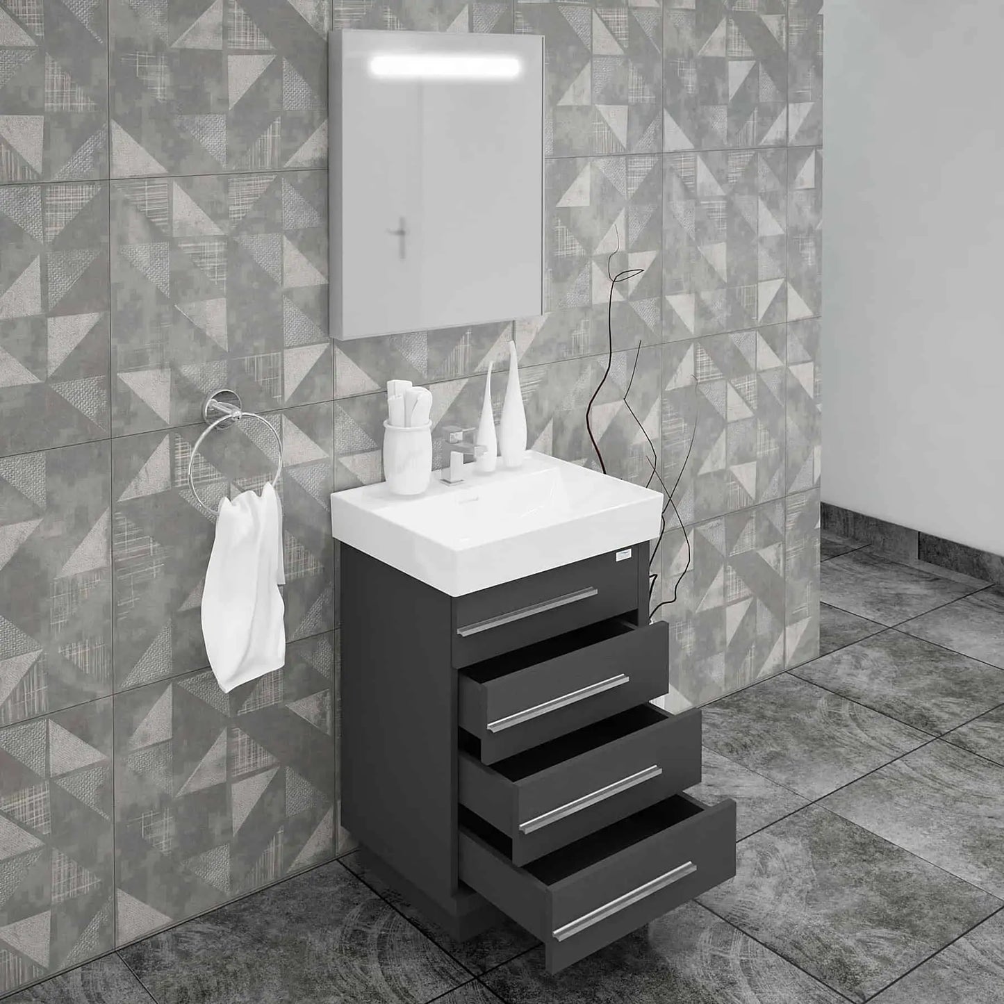 Casa Mare Domenico 24" Bathroom Vanity and Ceramic Sink Combo with LED Mirror - Domenico60GG-24