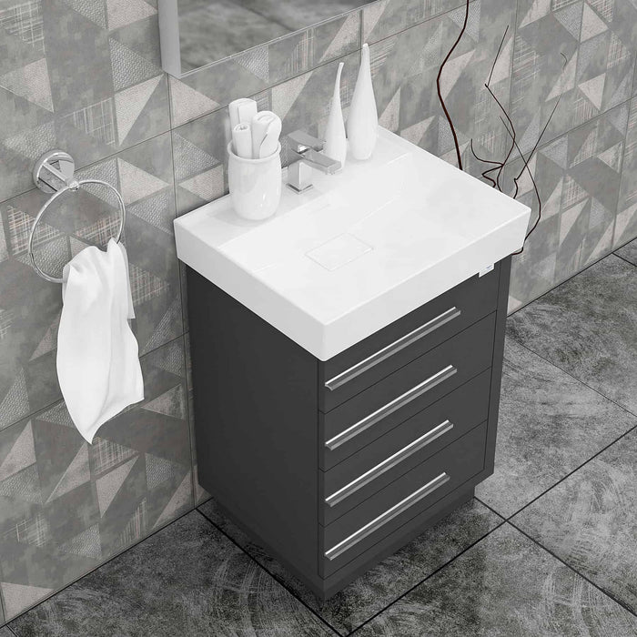 Casa Mare Domenico 24" Glossy Gray Vanity Ceramic Sink Combo - Domenico60GG-24-MSC-S