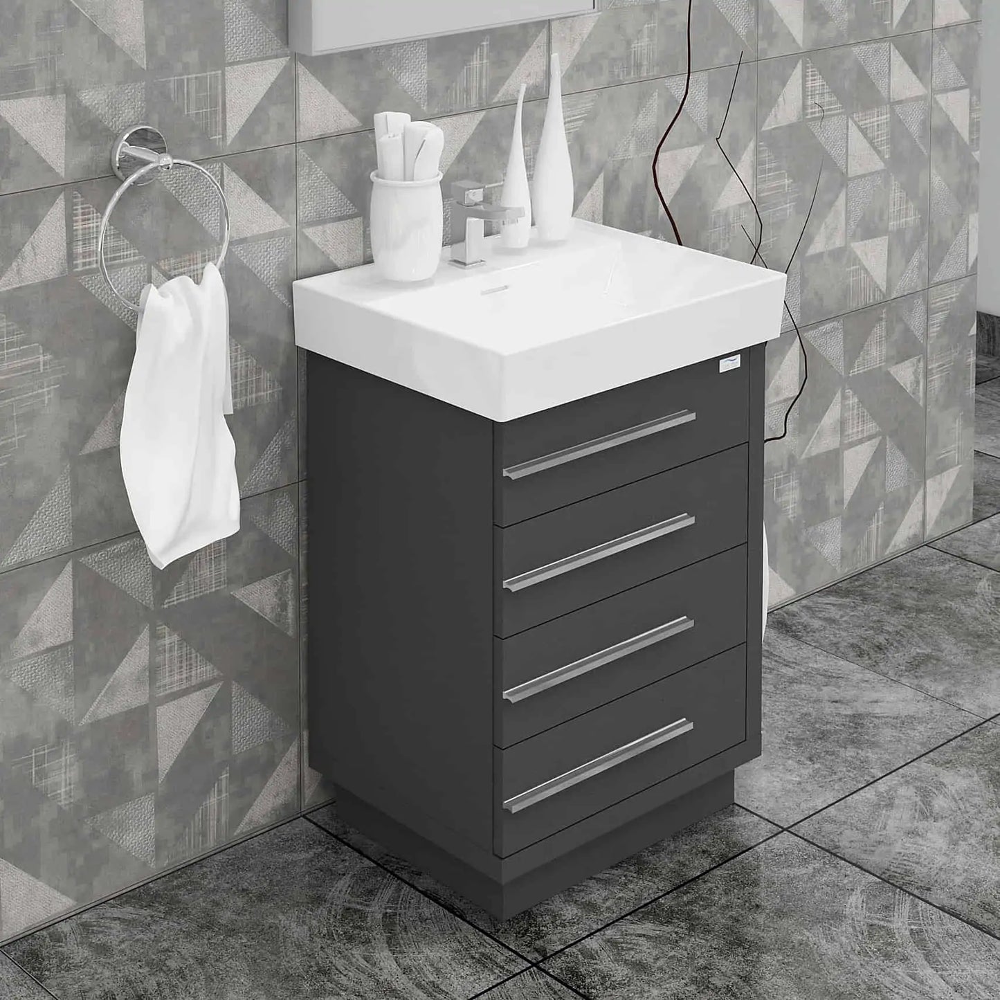 Casa Mare Domenico 24" Bathroom Vanity and Ceramic Sink Combo with LED Mirror - Domenico60GG-24