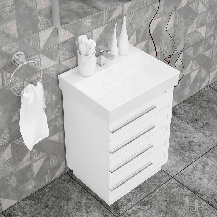 Casa Mare Domenico 24" Glossy White Vanity Ceramic Sink Combo - Domenico60GW-24-MSC-S