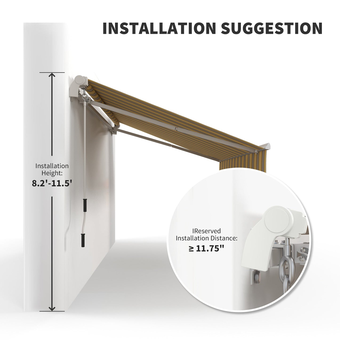 Outsunny 12' x 10' Retractable Awning with Adjustable Design, Sunshade Shelter in Yellow & Grey - 840-207YL