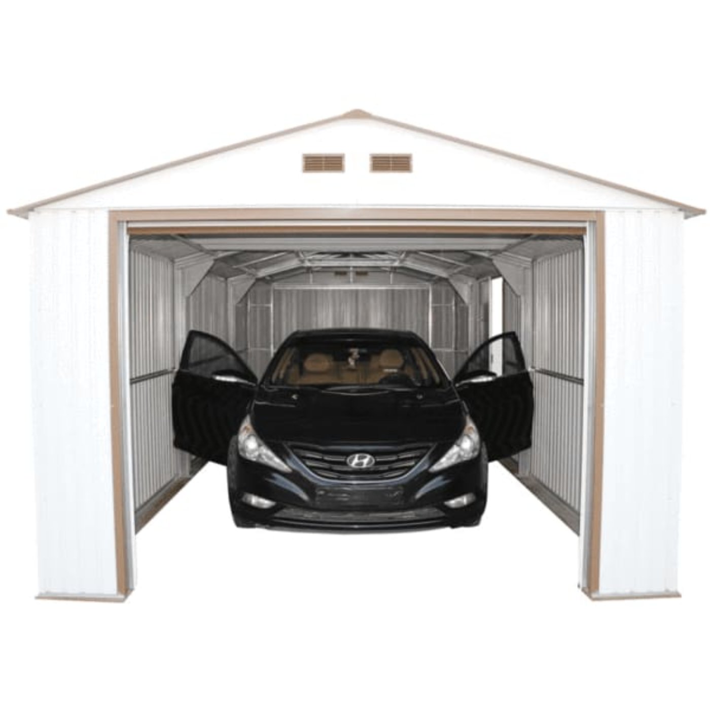 Duramax 12' x 26' Imperial Metal Garage Off White Brown 55131 - Backyard Provider