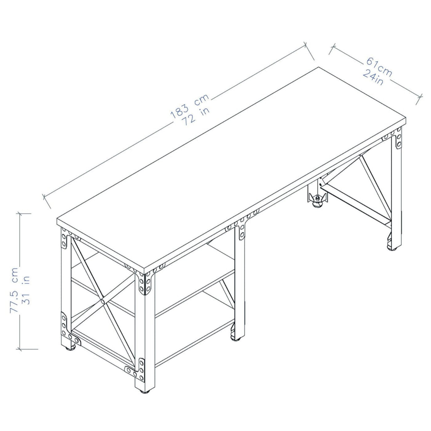 Duramax Weston 72" Industrial Metal & Wood desk with shelves 68052