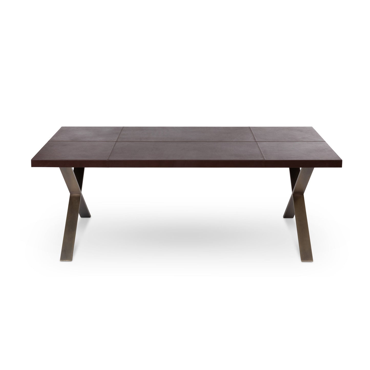 Park Hill Collection Rhodes Handcrafted Leather & Brass Dining Table – Artisan Iron Design, Rustic Elegance for Your Home - EFT26321