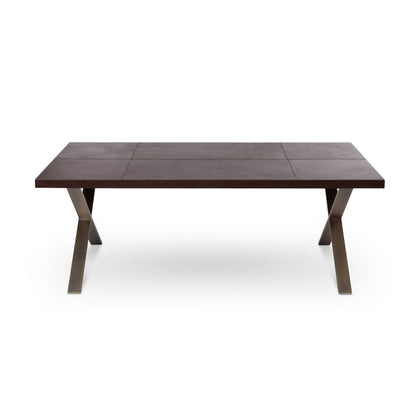 Park Hill Collection Rhodes Handcrafted Leather & Brass Dining Table – Artisan Iron Design, Rustic Elegance for Your Home - EFT26321