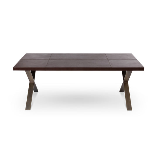 Park Hill Collection  Rhodes Handcrafted Leather & Brass Dining Table – Artisan Iron Design, Rustic Elegance for Your Home - EFT26321
