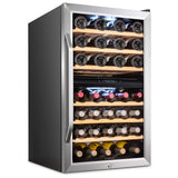 Ivation 43 Bottle Freestanding Wine Refrigerator, Dual Zone Wine Fridge with Lock, Stainless Steel - IVFWCC431DLWSS