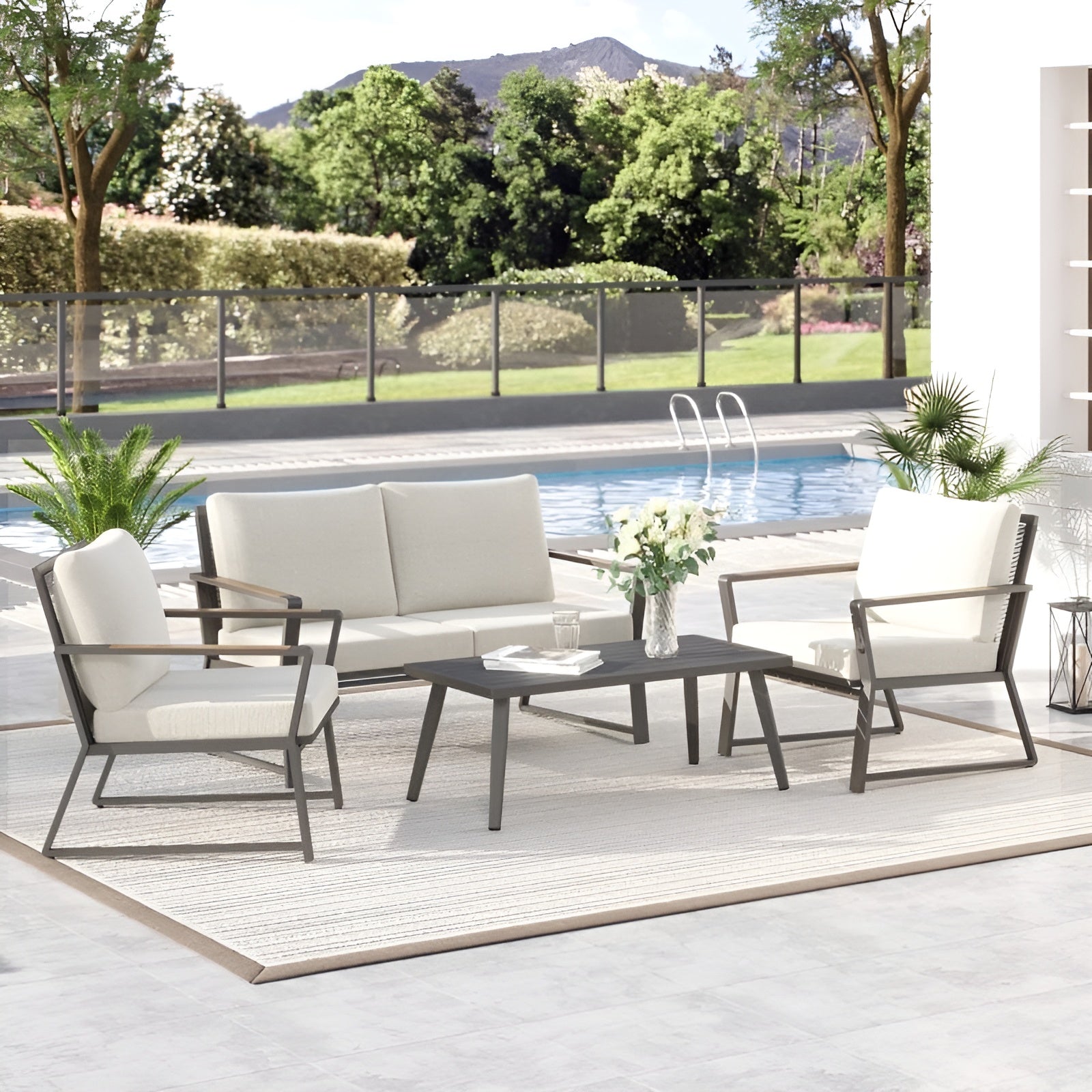 Outsunny 4 Piece Aluminum Garden Sofa Set Widened Seat - 84B-635CW