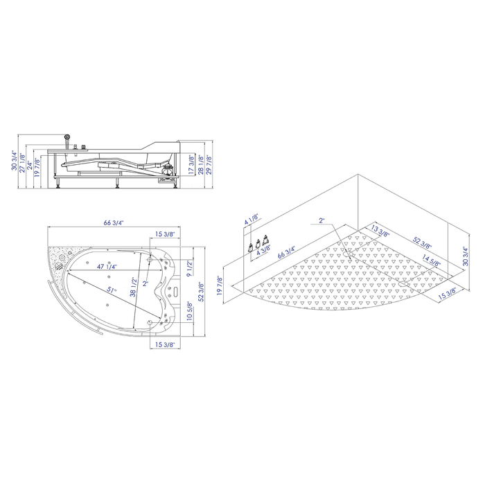 EAGO 5.5 ft Left Corner Acrylic White Whirlpool Bathtub for Two AM113ETL-L