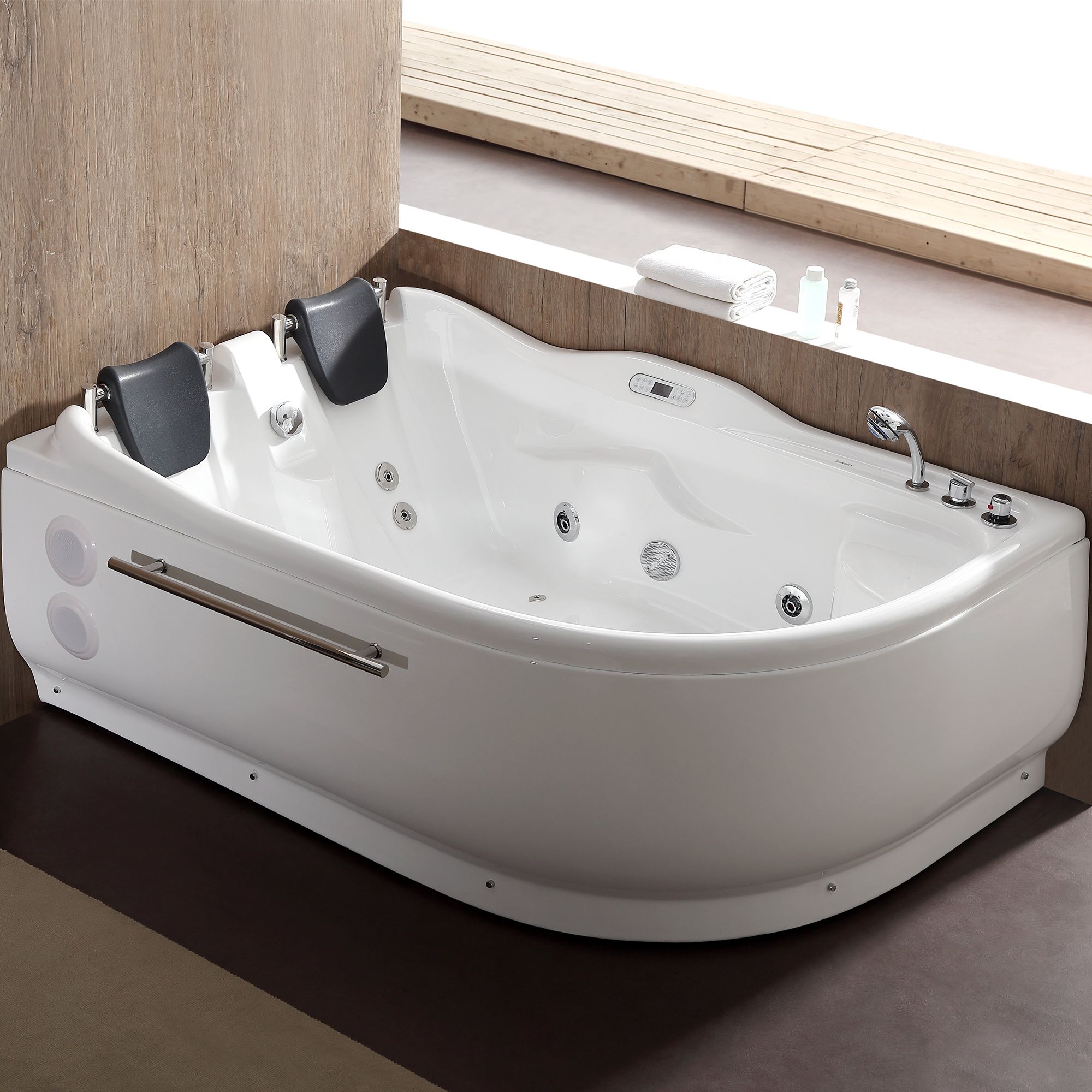 EAGO 6 ft Right Corner Acrylic White Whirlpool Bathtub for Two AM124ETL-R