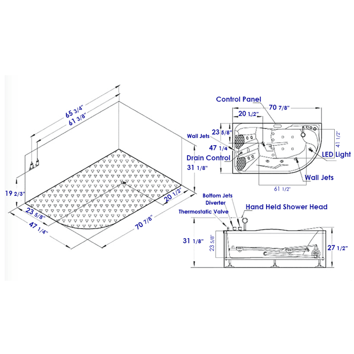 EAGO 6 ft Right Corner Acrylic White Whirlpool Bathtub for Two AM124ETL-R