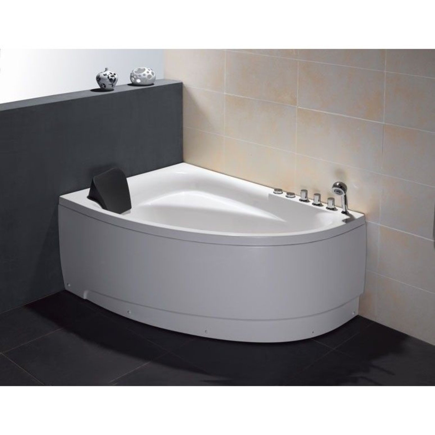 EAGO 5 ft Corner Acrylic White Waterfall Whirlpool Bathtub for Two AM208ETL