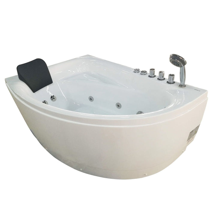 EAGO 59" Single Person Corner White Acrylic Whirlpool BathTub AM161-R