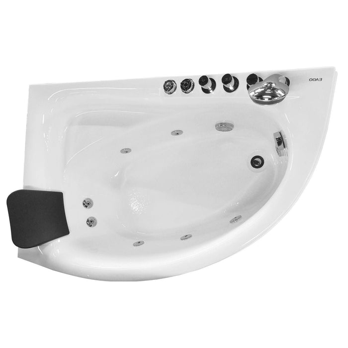 EAGO 59" Single Person Corner White Acrylic Whirlpool BathTub AM161-R