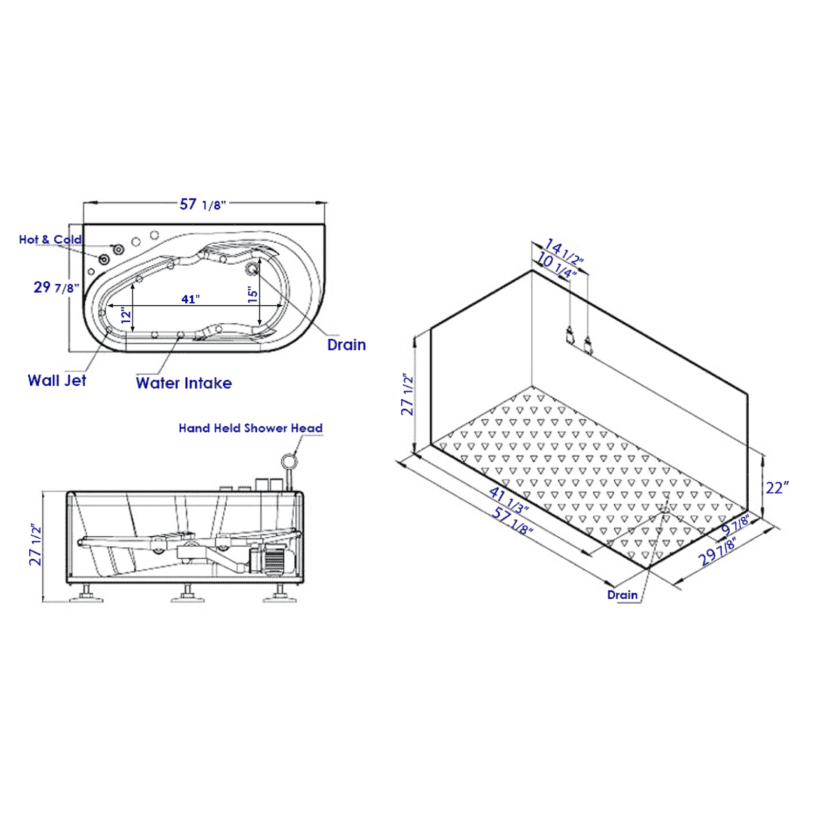 EAGO 57'' White Acrylic Corner Jetted Whirlpool Bathtub W/ Fixtures AM175-L