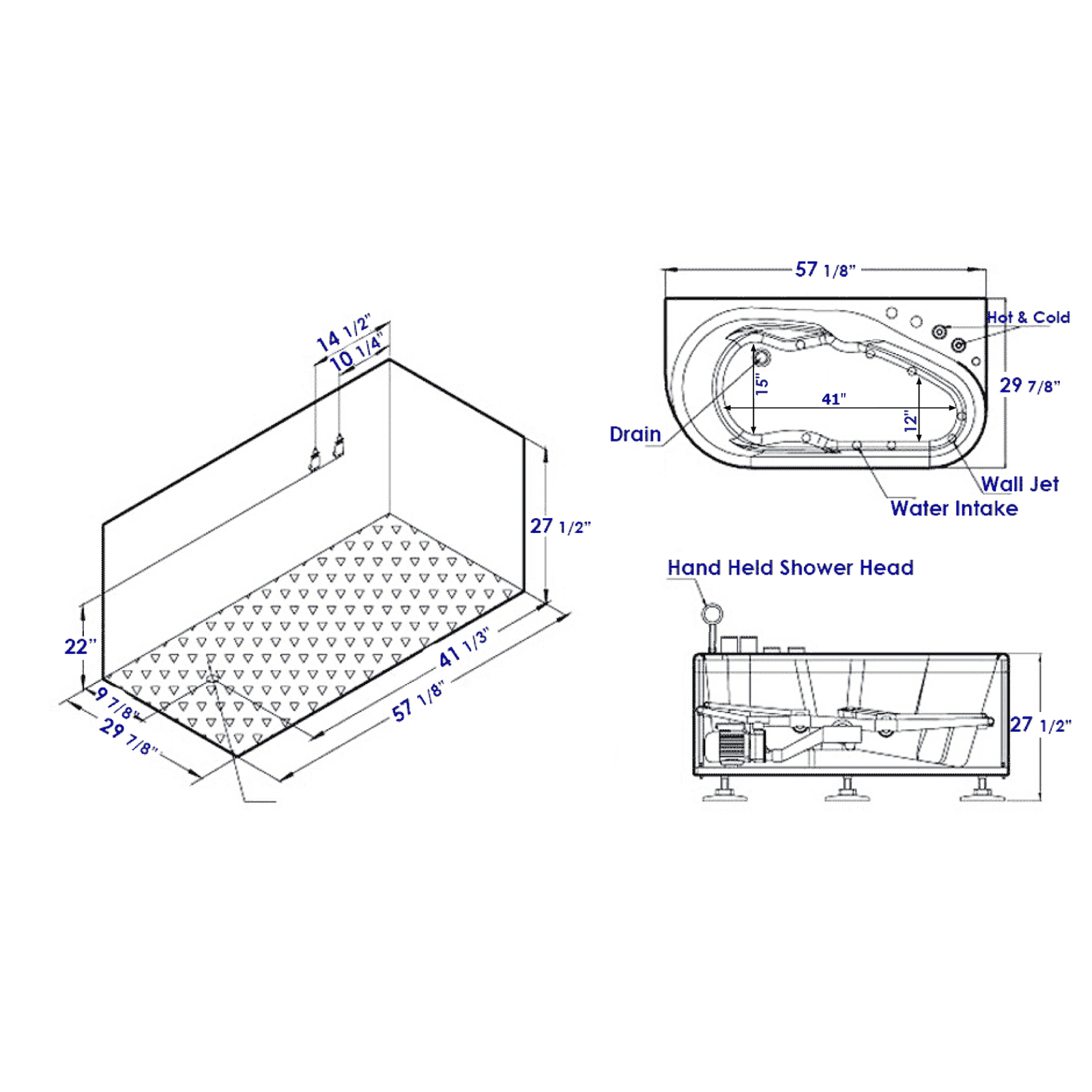 EAGO 57'' White Acrylic Corner Jetted Whirlpool Bathtub W/ Fixtures AM175-R