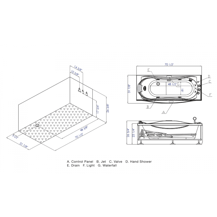 EAGO 6 ft Right Drain Acrylic White Whirlpool Bathtub w/ Fixtures AM189ETL-R