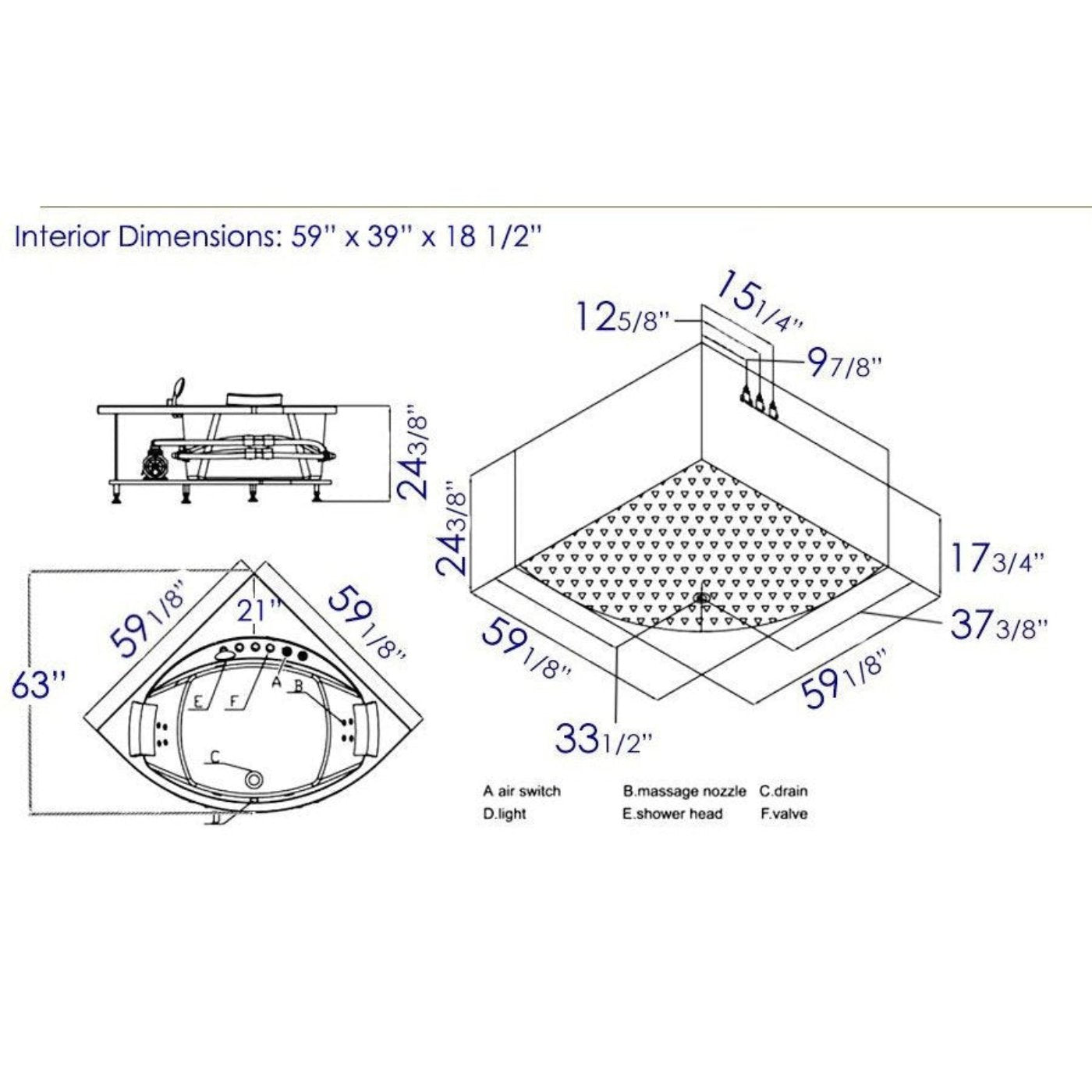 EAGO 5' Rounded Modern Double Seat Corner Whirlpool Bath Tub with Fixtures AM200