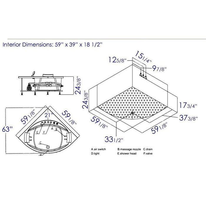 EAGO 5' Rounded Modern Double Seat Corner Whirlpool Bath Tub with Fixtures AM200