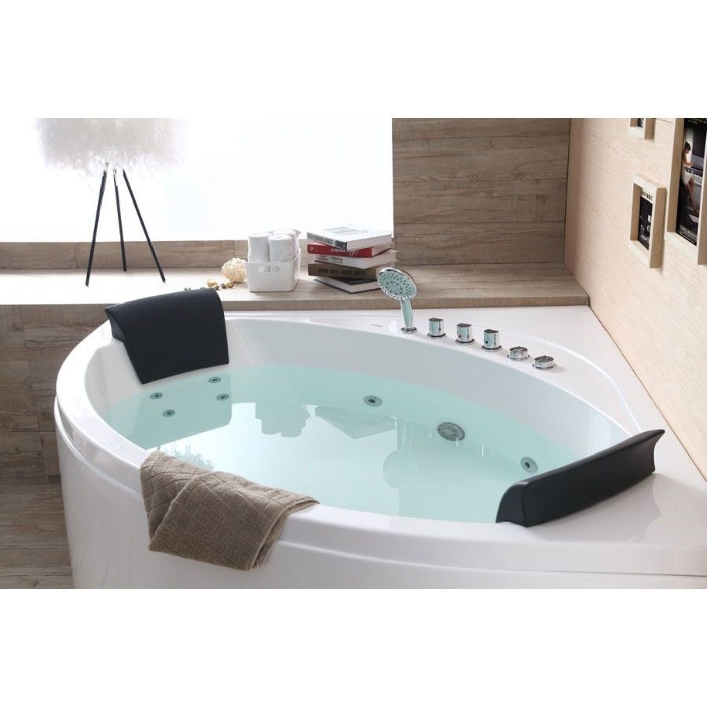 EAGO 5' Rounded Modern Double Seat Corner Whirlpool Bath Tub with Fixtures AM200