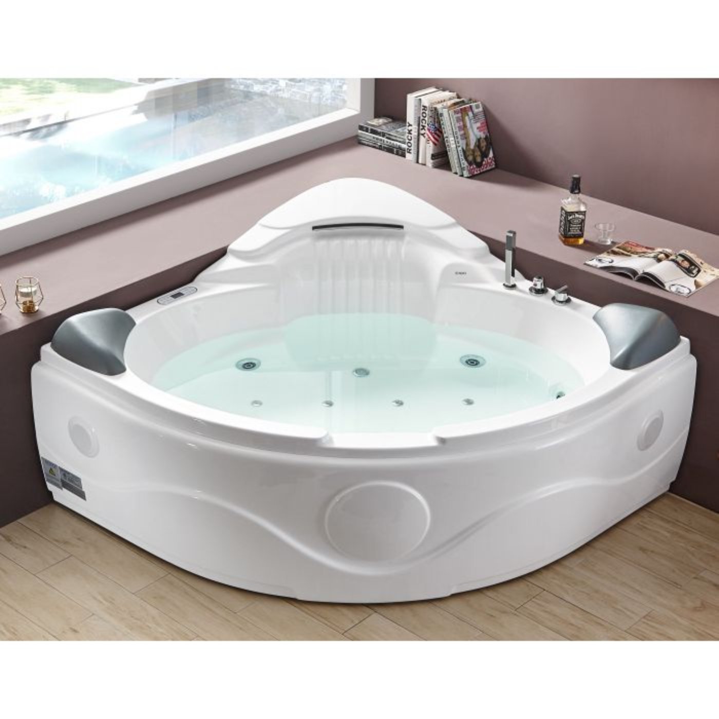 EAGO 5 ft Corner Acrylic White Waterfall Whirlpool Bathtub for Two AM505ETL