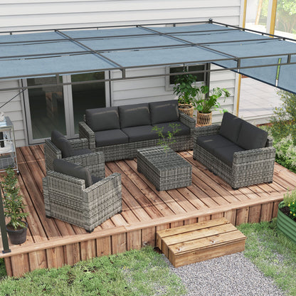 Outsunny 5 Piece Patio Furniture Set with Sofa, Loveseat, Storage Table, Cushions, Dark Gray - 860-309V00GG