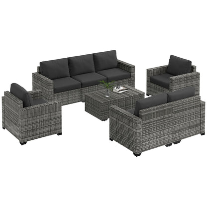 Outsunny 5 Piece Patio Furniture Set with Sofa, Loveseat, Storage Table, Cushions, Dark Gray - 860-309V00GG